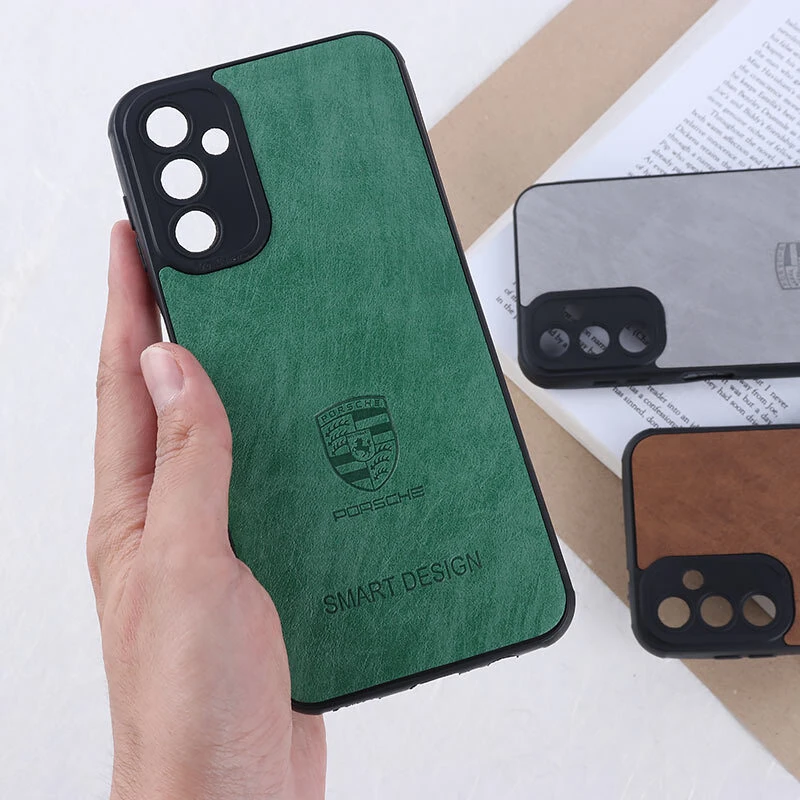 قاب چرمی Smart Design سامسونگ Galaxy A14 4G / A14 5G طرح Porsche محافظ لنزدار