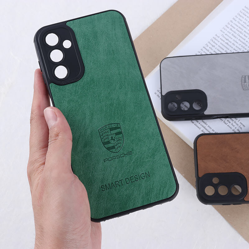 قاب چرمی Smart Design سامسونگ Galaxy A14 4G / A14 5G طرح Porsche محافظ لنزدار