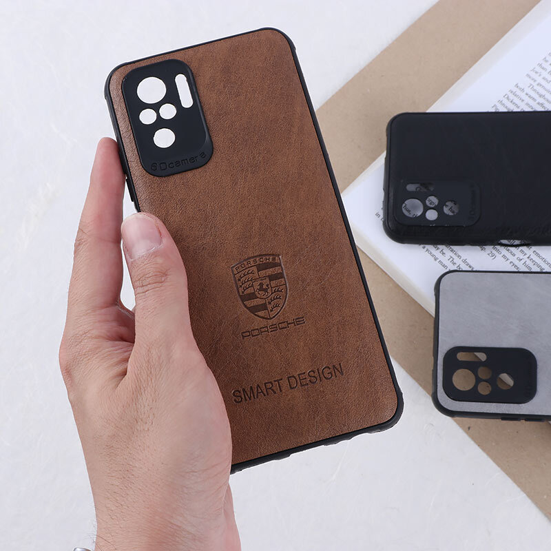 قاب چرمی Smart Design شیائومی Redmi Note 10 4G / 10s طرح Porsche محافظ لنزدار