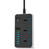 چند راهی 3 خانه ارت دار ارلدام ES-SC04 با کابل 2 متری + شارژر USB