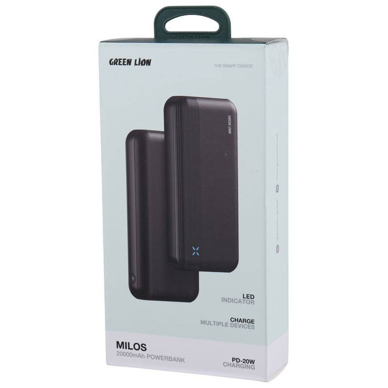 پاور بانک فست شارژ گرین لاین Milos GL-PB84 GNMIL20KPBBK PD 20W ظرفیت 20000 میلی آمپر ساعت