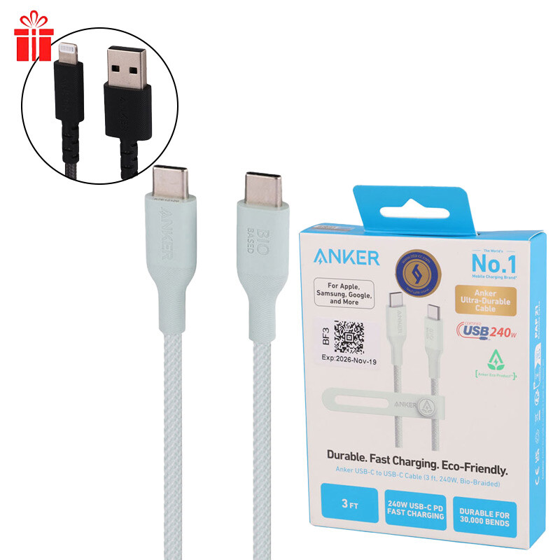 کابل تبدیل فست شارژ Anker A80F5H61 Type-C To Type-C 240W 0.9m + کابل هدیه