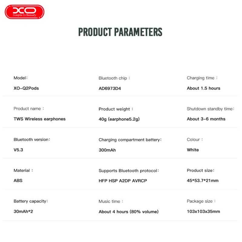 هندزفری بلوتوثی ایکس او XO-Q2Pods