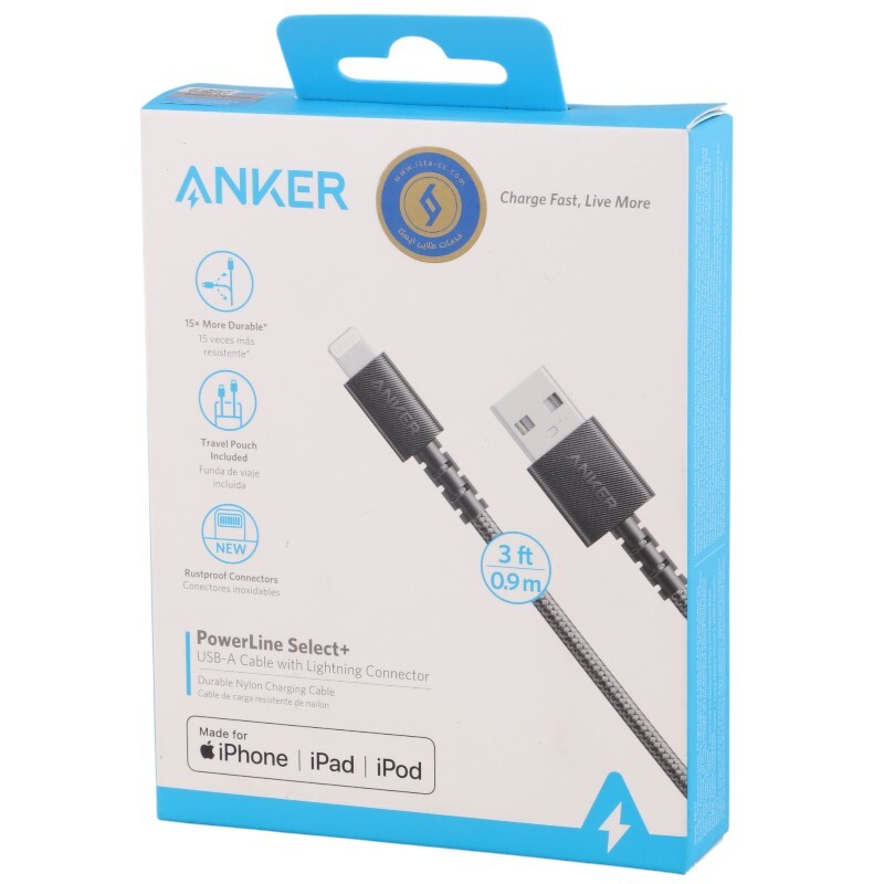 کابل تبدیل فست شارژ Anker A81B6 Type-C To Lightning PD 60W 1.8m + کابل هدیه