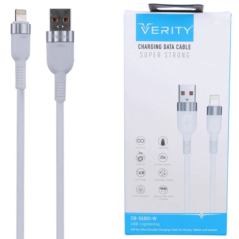 کابل لایتنینگ فست شارژ 65 وات وریتی CB-3160I-W طول 1 متر