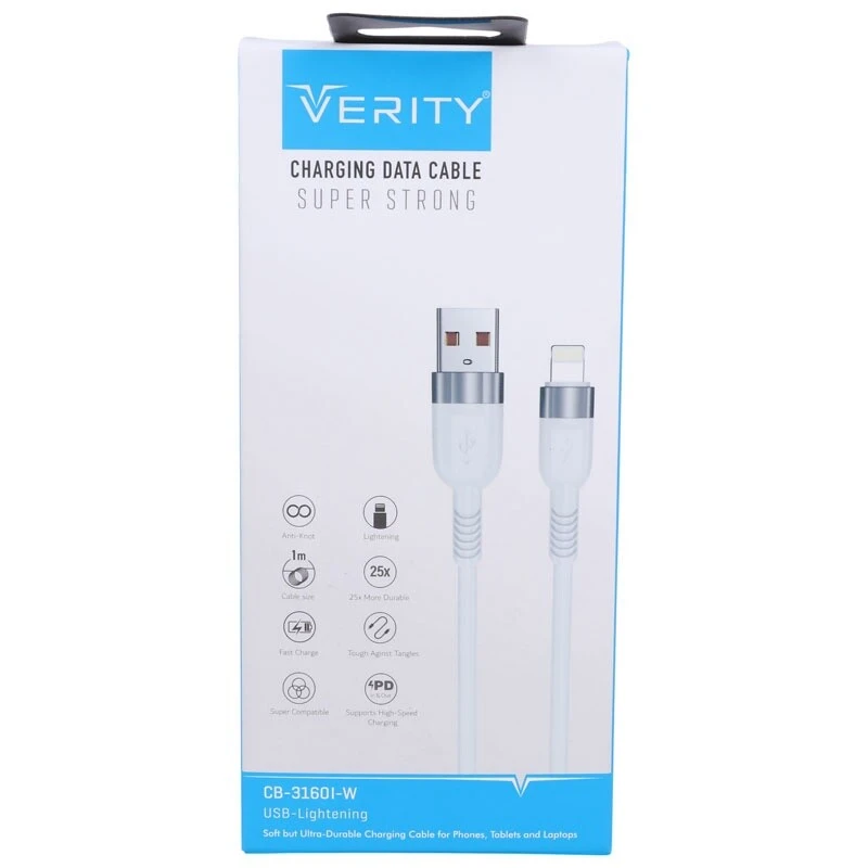 کابل لایتنینگ فست شارژ 65 وات وریتی CB-3160I-W طول 1 متر