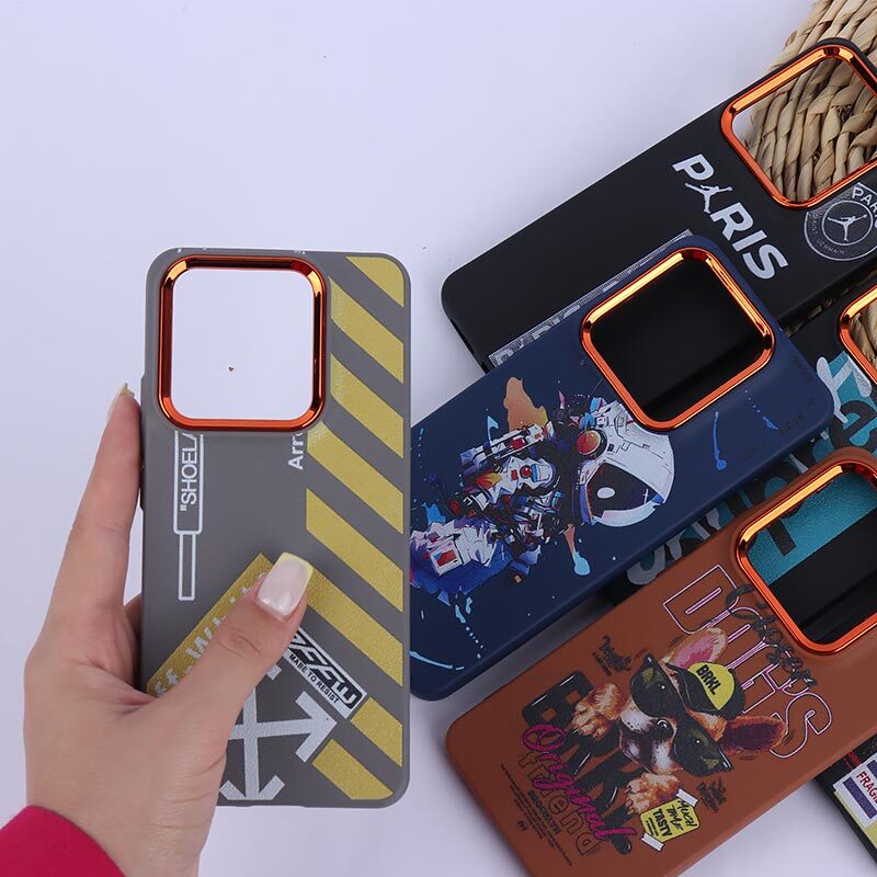 قاب چرمی شیائومی Redmi Note 14 طرح دار دور محافظ لنز متال