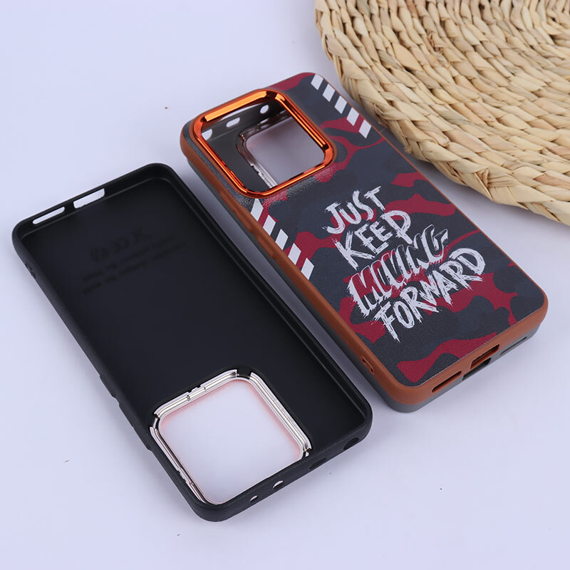 قاب چرمی شیائومی Redmi Note 14 طرح دار دور محافظ لنز متال