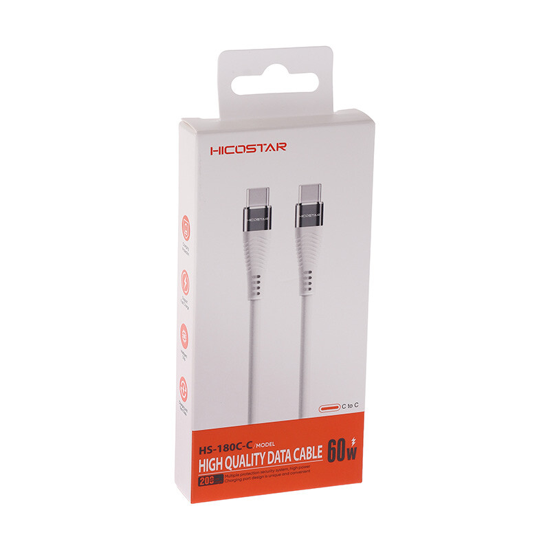 کابل تبدیل کوتاه فست شارژ Hicostar HS-180 Type-C To Type-C PD 60W 20cm