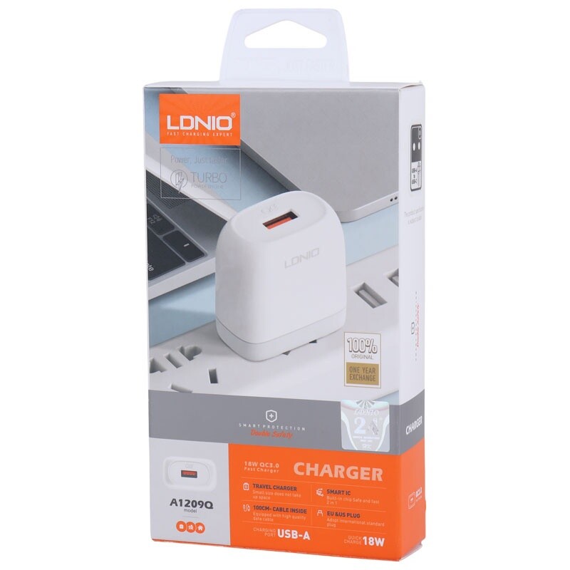 شارژر دیواری 18 وات الدینیو A1209Q QC3.0 PD 3A + کابل تایپ سی