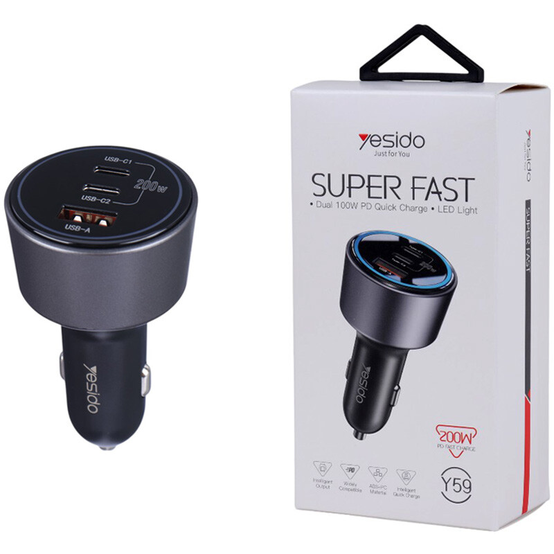 شارژر فندکی فست شارژ Yesido Y59 5A QC3.0 PD 100W
