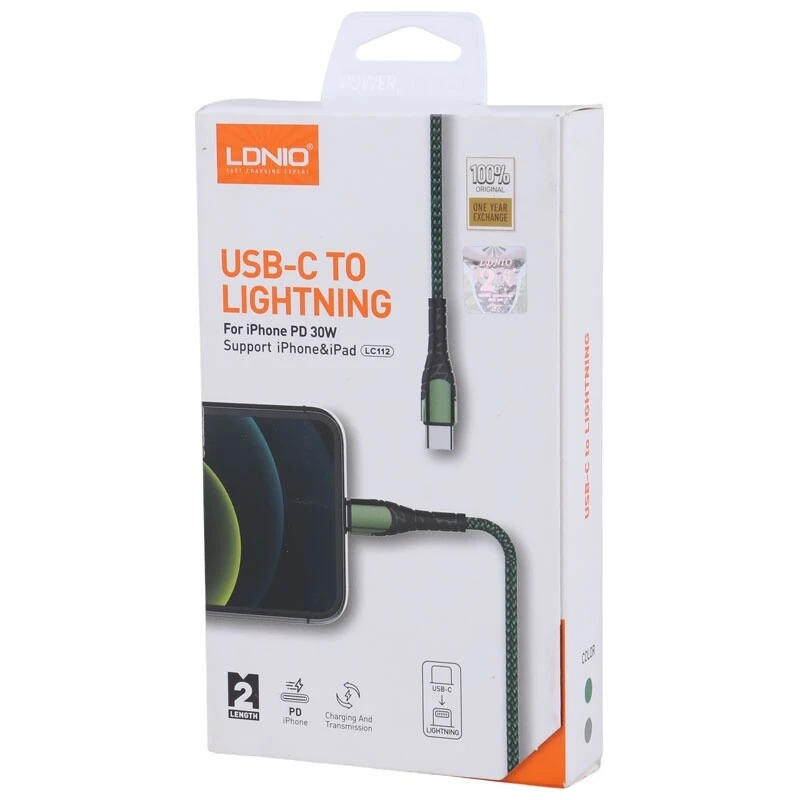 کابل تایپ سی به لایتنینگ فست شارژ 30 وات الدینیو LC112 طول 2 متر