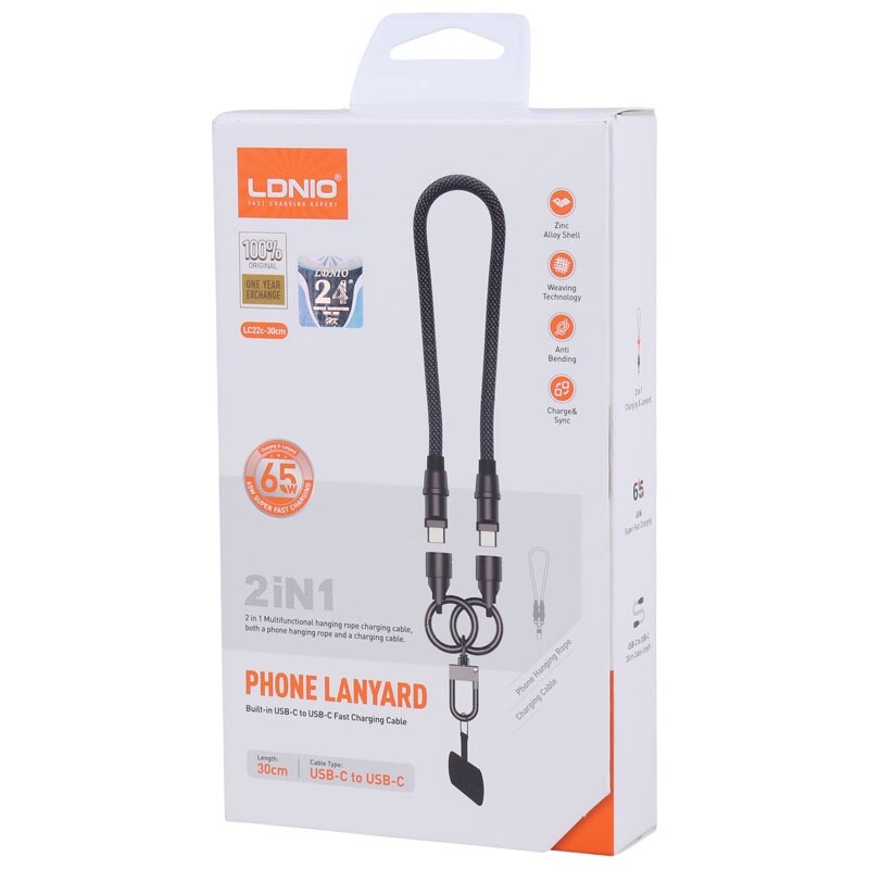 کابل تبدیل کوتاه فست شارژ Ldnio LC22C Type-C To Type-C 65W 30cm