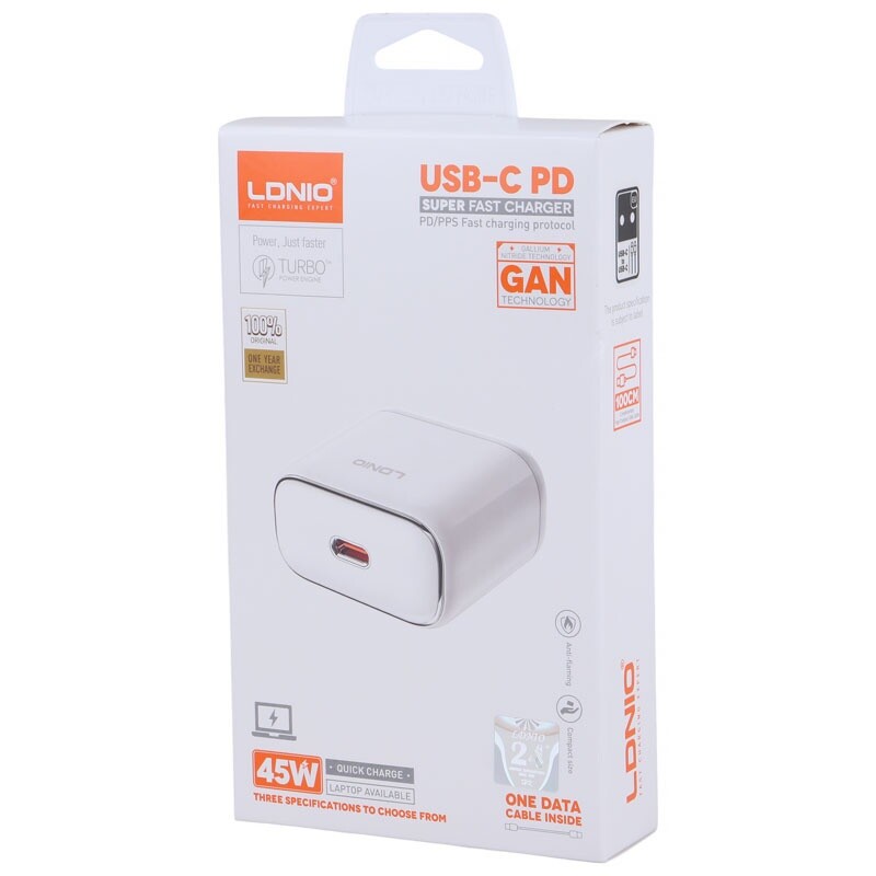 شارژر دیواری 45 وات الدینیو Q1415 GaN PD 3A + کابل تایپ سی