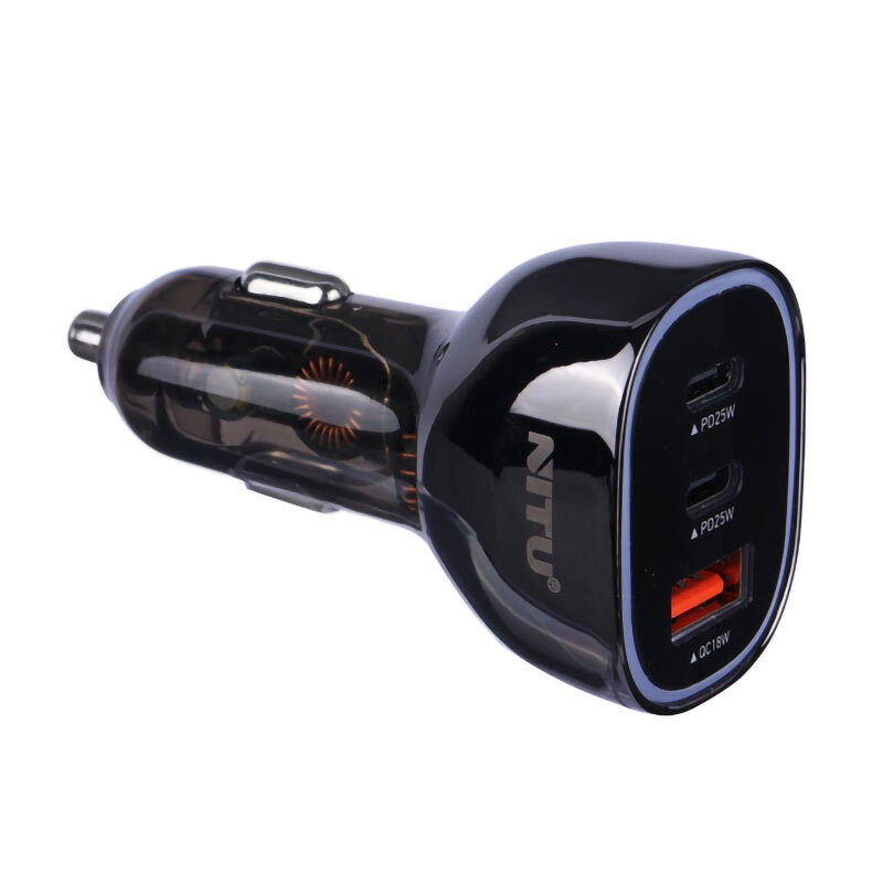 شارژر فندکی فست شارژ Nitu NDC38 3A QC3.0 PD 25W + کابل تبدیل آیفونی
