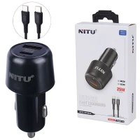 شارژر فندکی فست شارژ Nitu NDC14 3A QC3.0 PD 25W + کابل تایپ سی