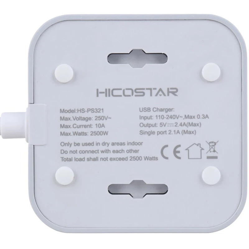 چند راهی 4 خانه هایکو استار HS-PS321 با کابل 2 متری + شارژر USB و Type-C