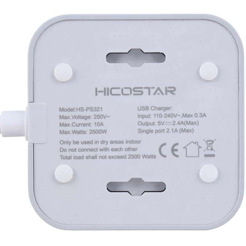 چند راهی 4 خانه هایکو استار HS-PS321 با کابل 2 متری + شارژر USB و Type-C