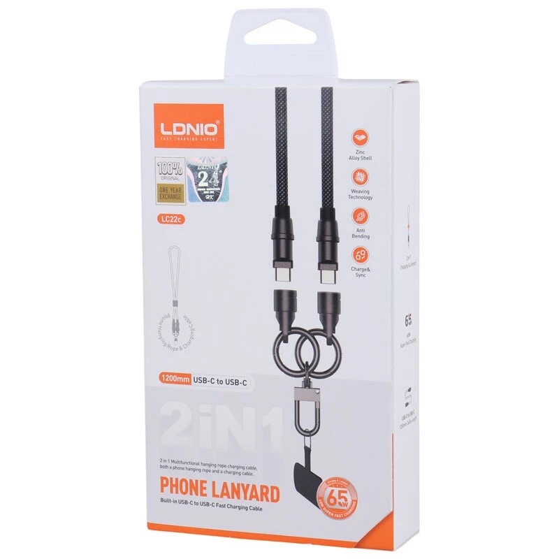 کابل دو سر تایپ سی فست شارژ 65 وات الدینیو LC22C طول 1.2 متر