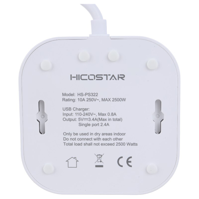چند راهی 8 خانه برق هایکو استار HS-PS322 با کابل 2 متری + شارژر USB و Type-C