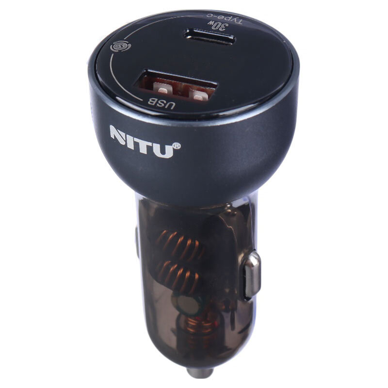 شارژر فندکی فست شارژ Nitu NDC41 3A QC3.0 PD 30W + کابل تبدیل آیفونی