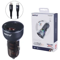 شارژر فندکی فست شارژ Nitu NDC41 3A QC3.0 PD 30W + کابل تبدیل آیفونی