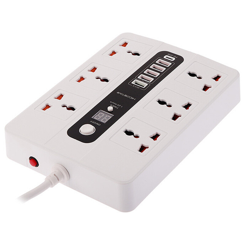 چند راهی 6 خانه برق هایکو استار HS-PS320 با کابل 2 متری + شارژر USB و Type-C