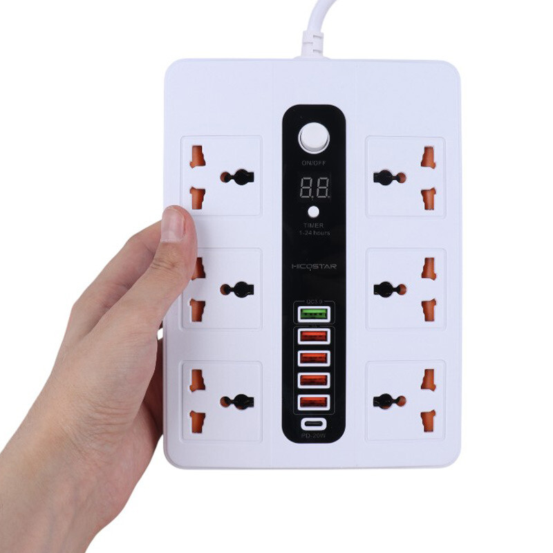 چند راهی 6 خانه برق هایکو استار HS-PS320 با کابل 2 متری + شارژر USB و Type-C