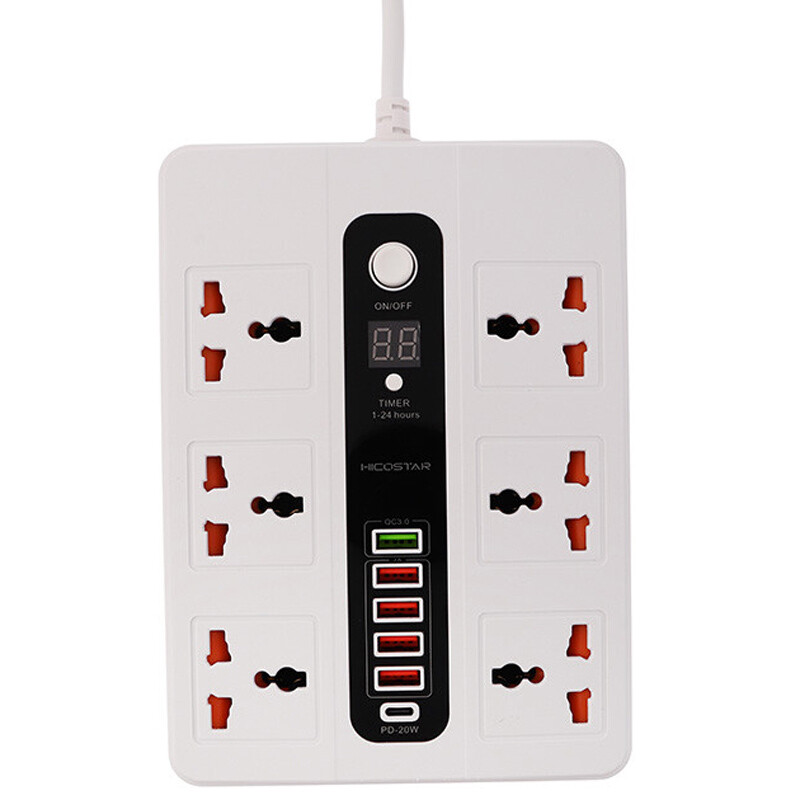 چند راهی 6 خانه برق هایکو استار HS-PS320 با کابل 2 متری + شارژر USB و Type-C
