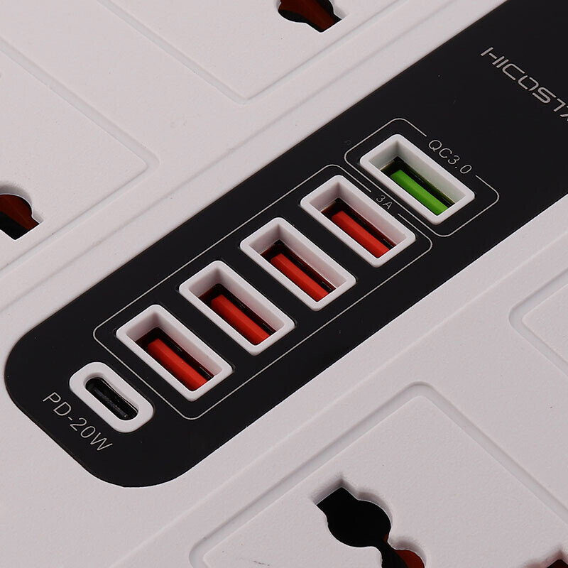 چند راهی 6 خانه برق هایکو استار HS-PS320 با کابل 2 متری + شارژر USB و Type-C