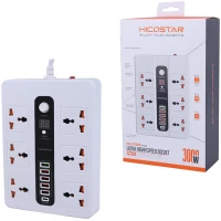 چند راهی 6 خانه برق هایکو استار HS-PS320 با کابل 2 متری + شارژر USB و Type-C