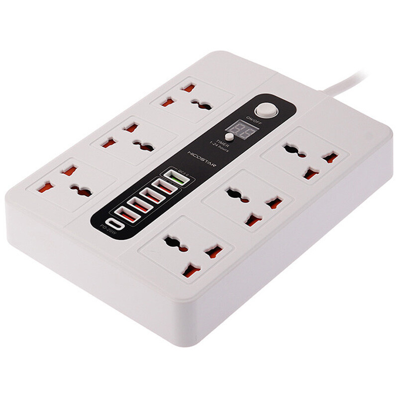 چند راهی 6 خانه برق هایکو استار HS-PS320 با کابل 2 متری + شارژر USB و Type-C