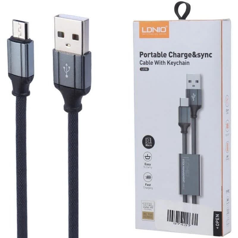 کابل کوتاه میکرو یو اس بی فست شارژ 2.4 آمپر الدینیو LC98 طول 25 سانتی متر