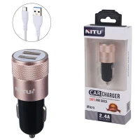 شارژر فندکی فست شارژ Nitu NT-CC805 2.4A 12W + کابل میکرو یو اس بی