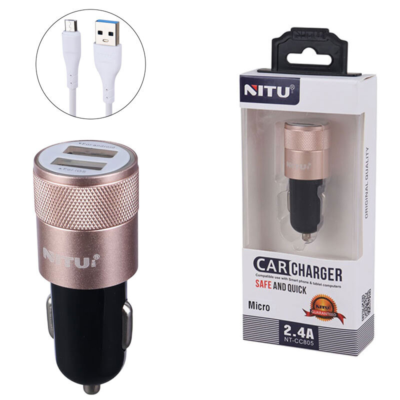شارژر فندکی فست شارژ Nitu NT-CC805 2.4A 12W + کابل میکرو یو اس بی