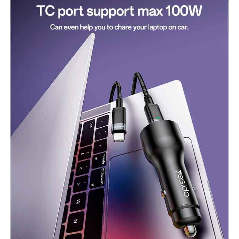 شارژر فندکی فست شارژ Yesido Y65 PD 5A 100W