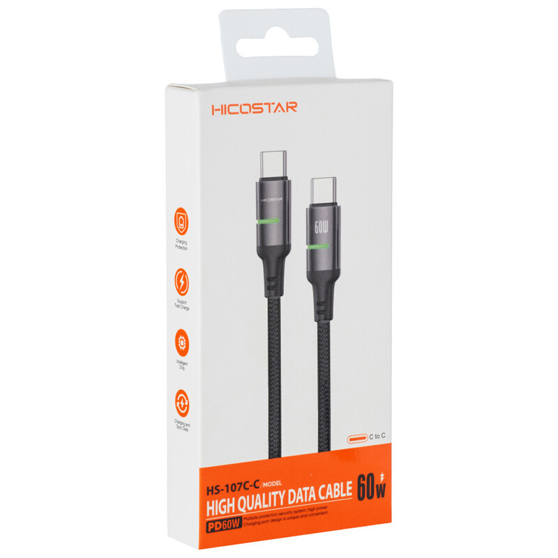 کابل تبدیل فست شارژ Hicostar HS-107C-C Type-C to Type-C 60W 1m