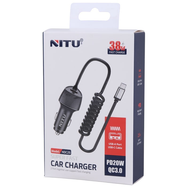 شارژر فندکی فست شارژ Nitu NDC25 3A QC3.0 PD 20W