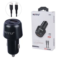 شارژر فندکی فست شارژ Nitu NDC14 3A QC3.0 PD 25W + کابل تبدیل آیفونی