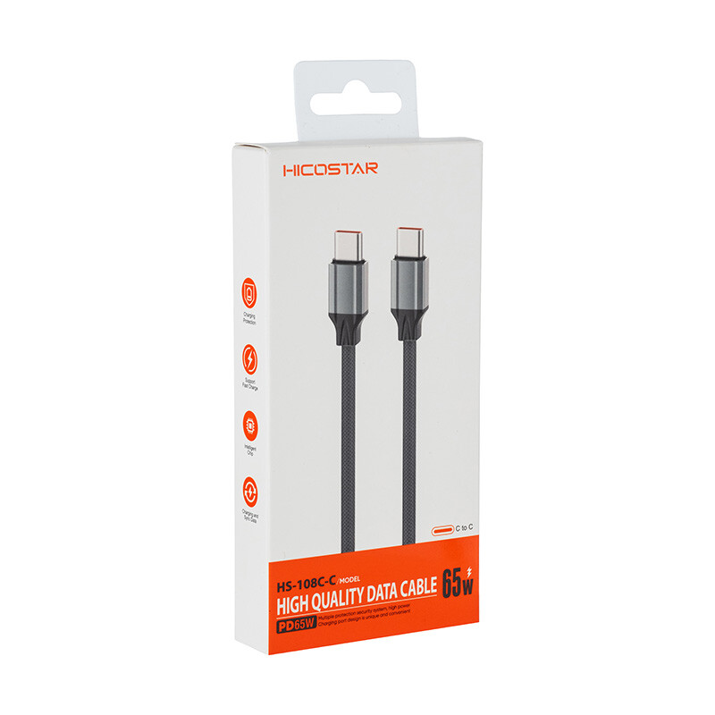 کابل تبدیل فست شارژ Hicostar HS-108C-C Type-C To Type-C PD 65W 1m