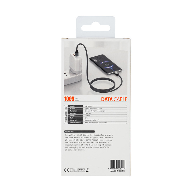 کابل تبدیل فست شارژ Hicostar HS-108C-C Type-C To Type-C PD 65W 1m