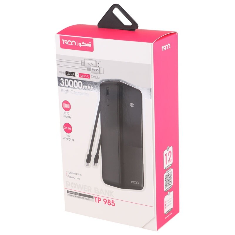 پاور بانک فست شارژ تسکو TP 985 QC3.0 PD 22.5W ظرفیت 30000 میلی آمپر ساعت
