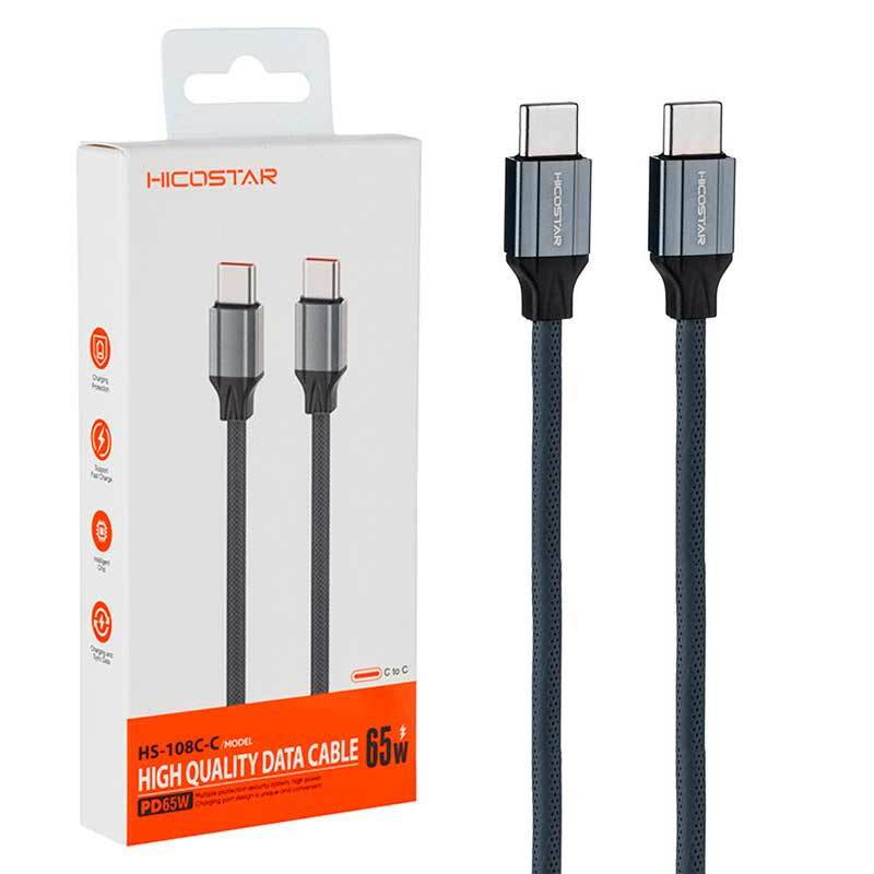 کابل تبدیل فست شارژ Hicostar HS-108C-C Type-C To Type-C PD 65W 1m