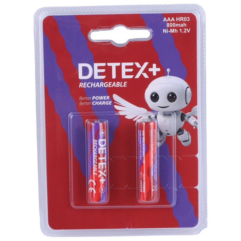 باتری دوتایی نیم قلمی شارژی Detex+ HR03 1.2V AAA 800mAh