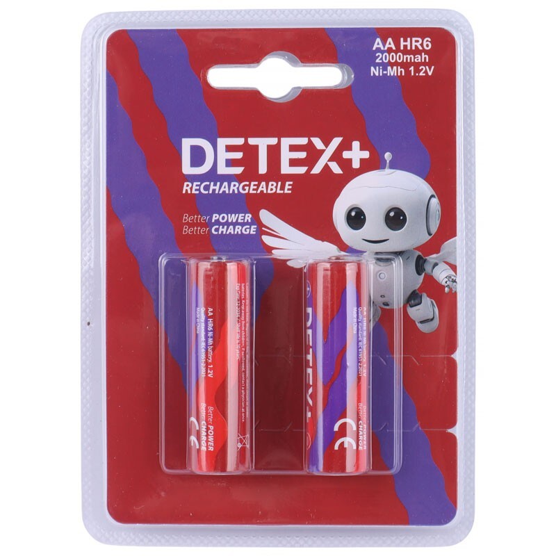 باتری دوتایی قلمی شارژی Detex+ HR6 1.2V AA 2000mAh