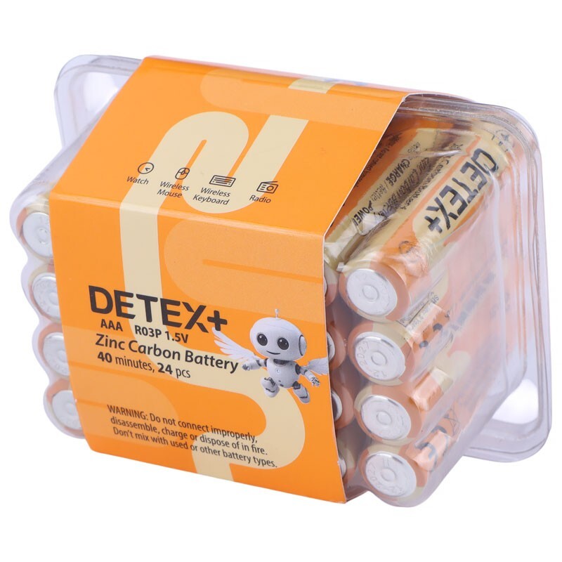 باتری چهار تایی نیم قلمی Detex+ Zinc Carbon R03P 1.5V AAA بسته 24 عددی شرینک