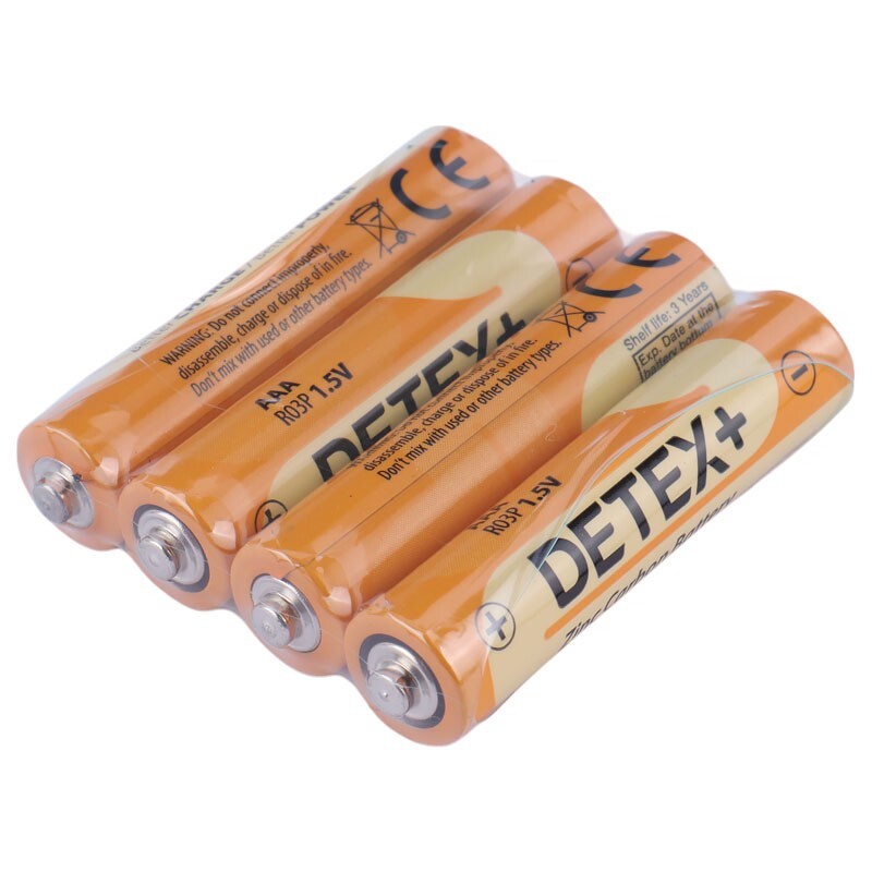 باتری چهار تایی نیم قلمی Detex+ Zinc Carbon R03P 1.5V AAA بسته 24 عددی شرینک