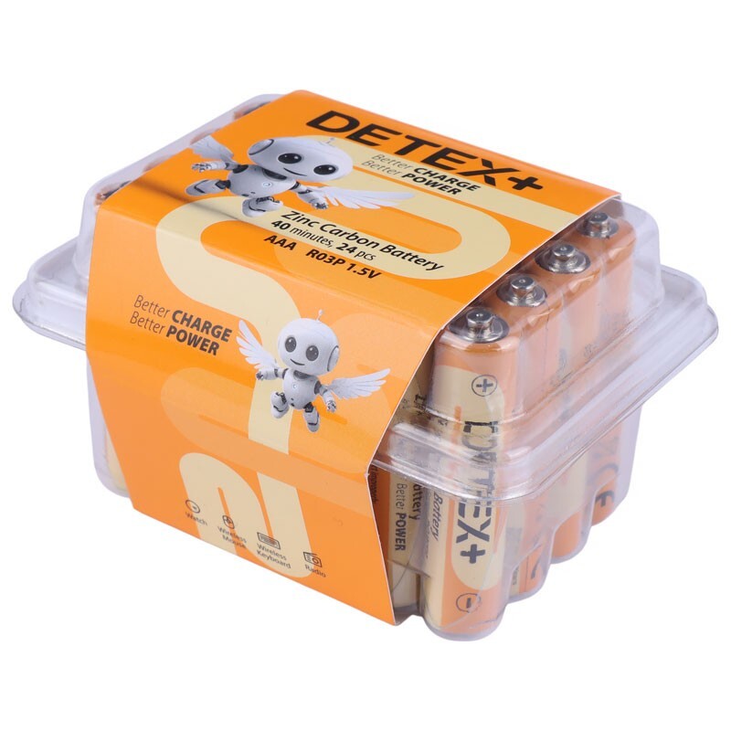 باتری چهار تایی نیم قلمی Detex+ Zinc Carbon R03P 1.5V AAA بسته 24 عددی شرینک