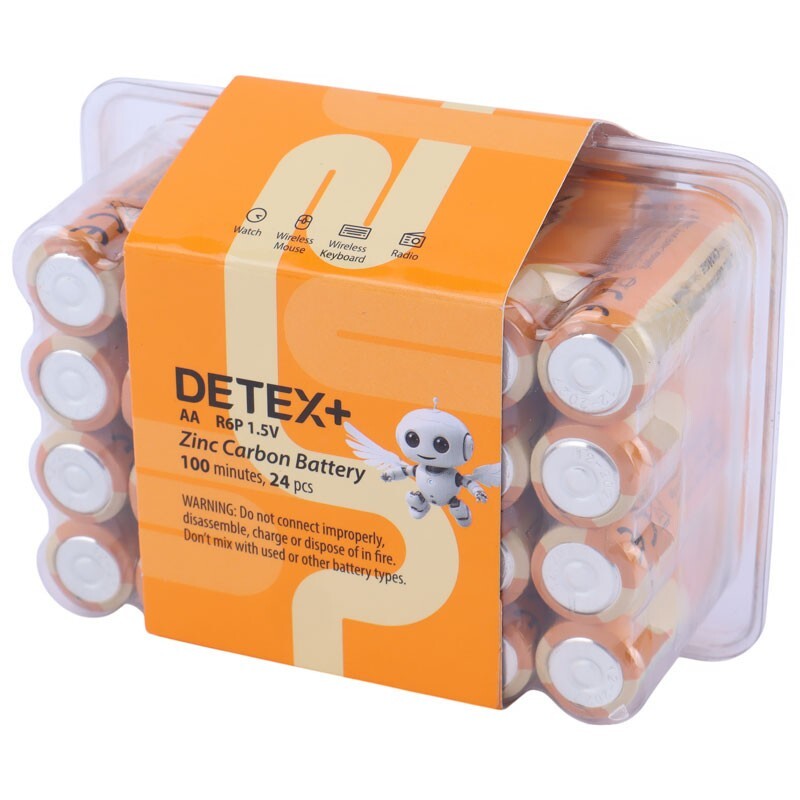باتری چهار تایی قلمی Detex+ Zinc Carbon R6P 1.5V AA بسته 24 عددی شرینک