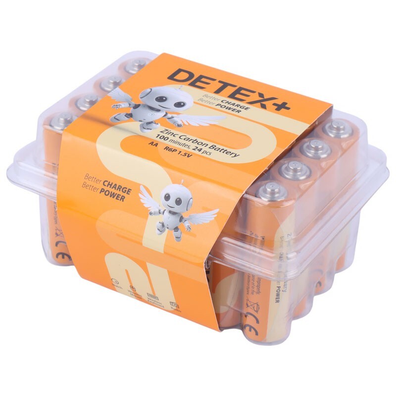 باتری چهار تایی قلمی Detex+ Zinc Carbon R6P 1.5V AA بسته 24 عددی شرینک
